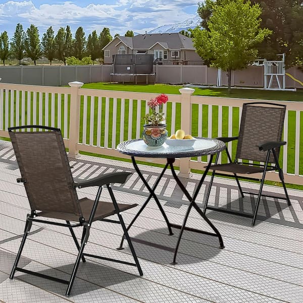 2-Pieces Brown Folding Lawn Chairs with Steel Frame CWLD