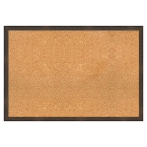 Woodgrain Stripe Chocolate Wood Framed Natural Corkboard 38 in. x 26 in. Bulletin Board Memo Board