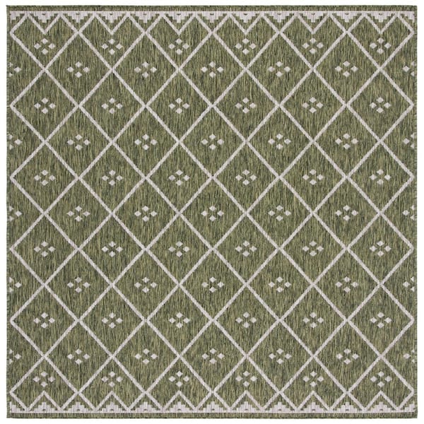 Courtyard Green/Gray 7 ft. x 7 ft. Diamond Lattice Indoor/Outdoor Patio  Square Area Rug
