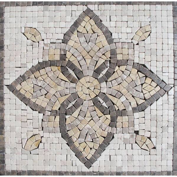 MSI Floral Blend Medallion 12 in. x 12 in. Tumbled Marble Mesh Mounted Mosaic Tile