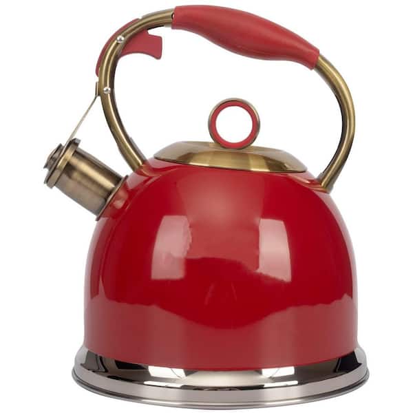 Wudkey 10-Cup Red Stove Top Whistling Tea Kettle, Food Grade