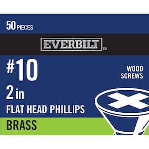 #10 x 2 in. Phillips Flat Head Brass Wood Screw (50-Pack)