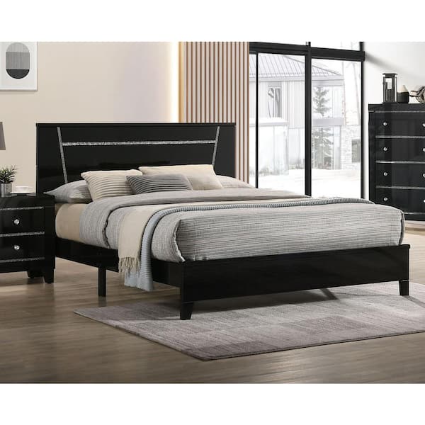 Crossing Glam Black California King Solid Wood Frame Platform Bed