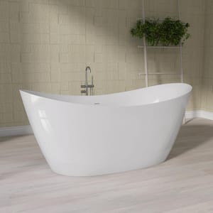 66 in. x 31.5 in. Acrylic Soaking Tub Flatbottom Free Standing Bathtub Chrome Anti-Clogging Drain in Glossy White