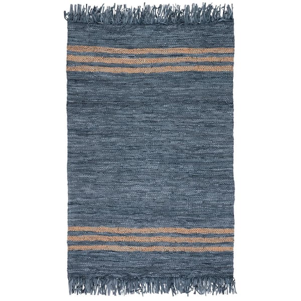Vintage Leather 6 ft. x 9 ft. Gray/Beige Striped Border Area Rug