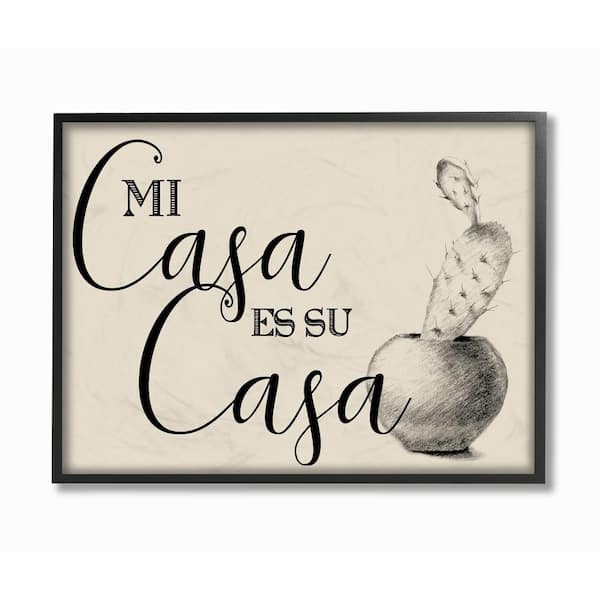 Stupell Industries 11 in. x 14 in. "Mi Casa es Su Casa Tan Spanish Cactus Drawing" by Artist Daphne Polselli Framed Wall Art