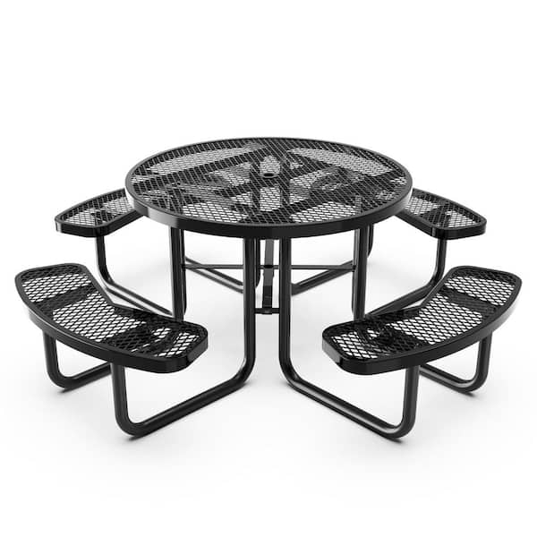 Carnegy Avenue 46 in. Black Round 4-Seat Steel Outdoor Picnic Table