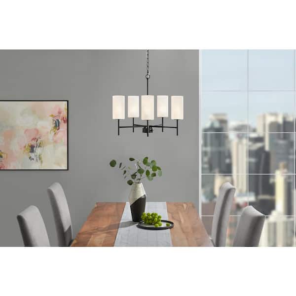 5 Light Matte Black Finish Chandelier With Glass Shades