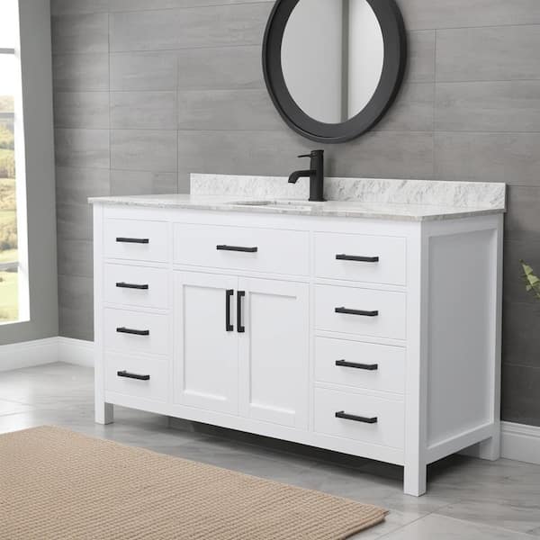 Wyndham Collection Beckett 60 in. W x 22 in. D x 35 in. H Single Sink Bath Vanity in White with Carrara Cultured Marble Top