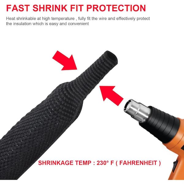 EKIEUDL - 1/2 in. 16 ft. Black Fabric Heat Shrink Tubing Braided Sleeving with Durable Abrasion Protection Flexible Cable Sheath