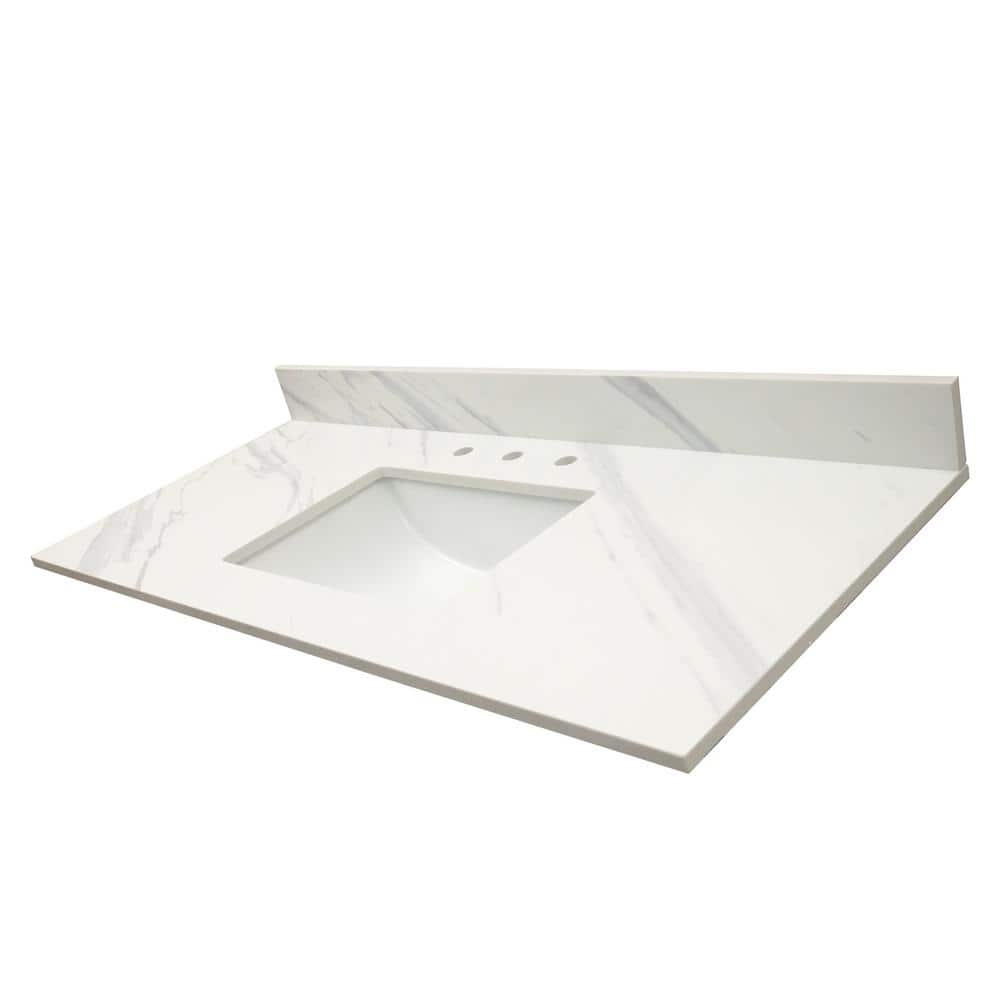 Calacatta Lumas 49-Inch White Marble Vanity Top with Single Sink