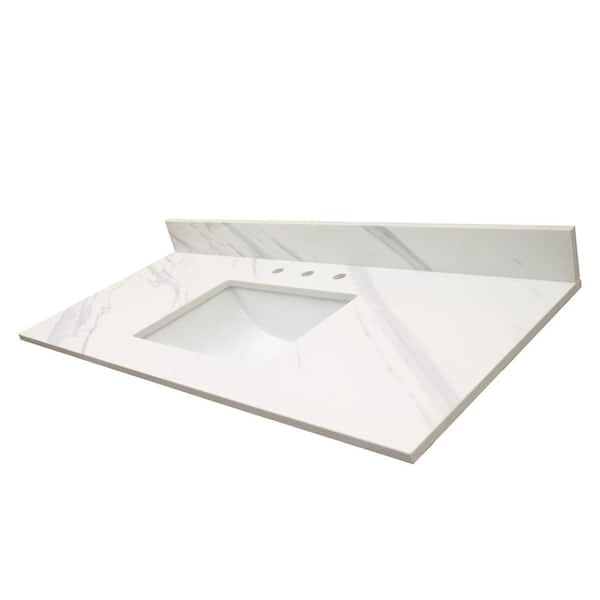 A&A Surfaces Calacatta Lumas 49 in. W x 22 in. D Engineered Marble Vanity Top with White Rectangle Single Sink