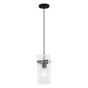 1-Light Matte Black Rectangle Modern Hanging Mini Pendant with Glass Shade for Kitchen Island or Living Room