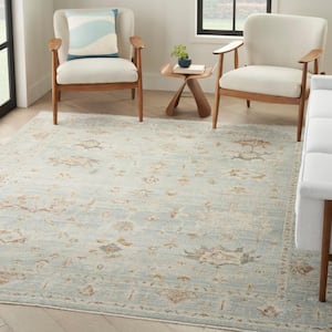Traditional Home Light Blue 9 ft. x 11 ft. Distressed Traditional Area Rug