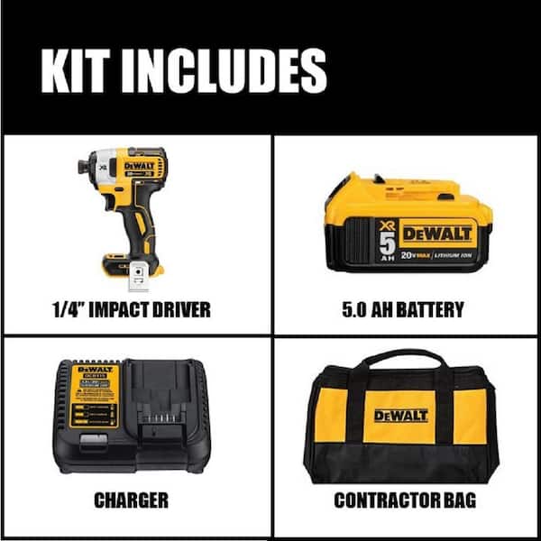 DEWALT 20V MAX ATOMIC Cordless Impact Drill Driver Kit, 1/4 Inch, Battery  and Charger Included (DCF850E1)