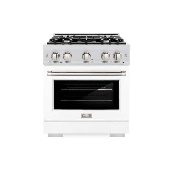 ZLINE Kitchen and Bath 30 in. Select Gas Range with 4 Burner Cooktop and Convection Gas Oven in Satin Stainless Steel with White Matte Door