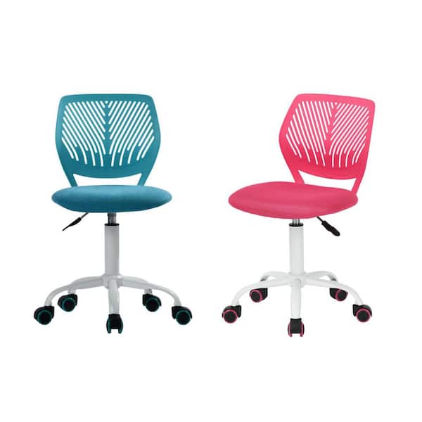 Homy Casa CARNAT Kids Desk Chair Set of 2, Adjustable Swivel Chair with Lumbar Support and Cushioned Seat in Blue and Peach Pink