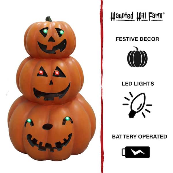 Haunted Hill Farm 20 in. 3-Stack Jack-O-Lantern Resin with LED ...