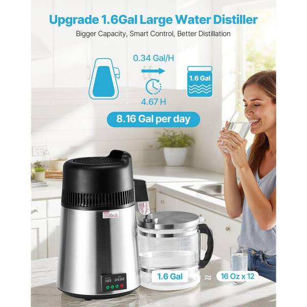 SKYSHALO 25 Cups, Larger Pure Water Distiller 6L 1.6 Gal. 900W