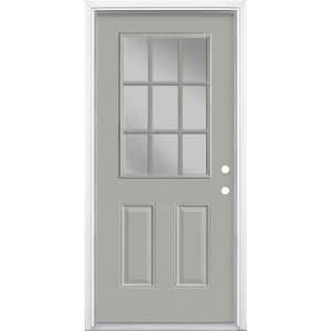 36 in. x 80 in. 9 Lite Left Hand Inswing Painted Steel Prehung Front Exterior Door with Brickmold