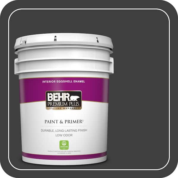 BEHR PREMIUM PLUS 5 gal. Black Eggshell Enamel Low Odor Interior Paint & Primer