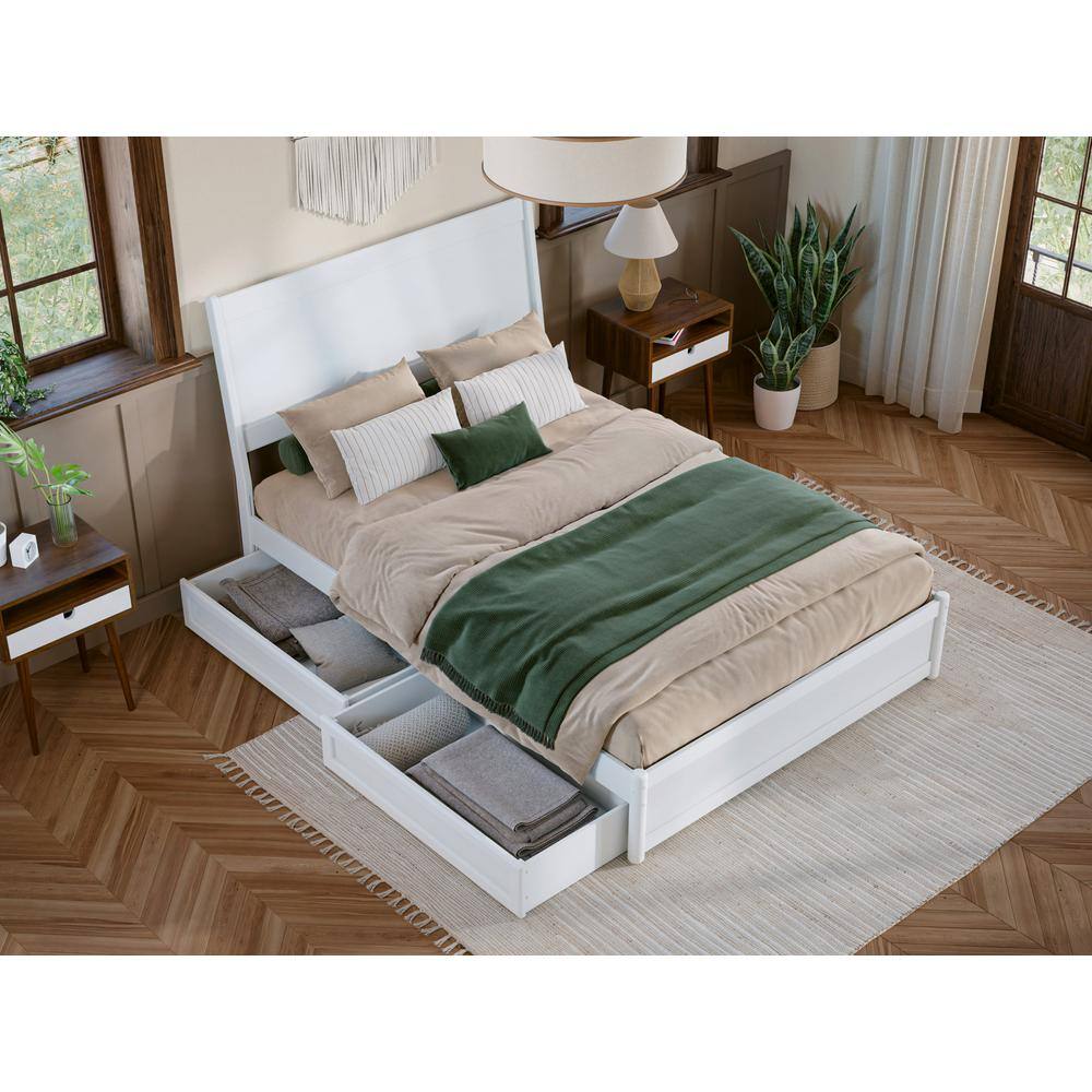 Casanova White Full Wood Platform Bed with Storage Drawers