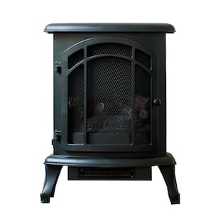 XBrand 10.63 in. W Free Standing Portable Heat Wired Fire Stove with Manual Control and LED Flame Effect in Black