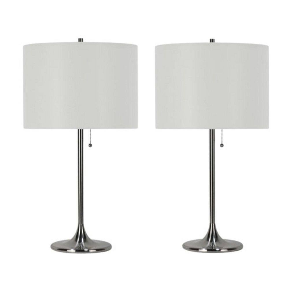 Pair of 26.5 in. Brushed Steel Metal Column Table Lamps with Designer Shades price history on PriceWatchPro