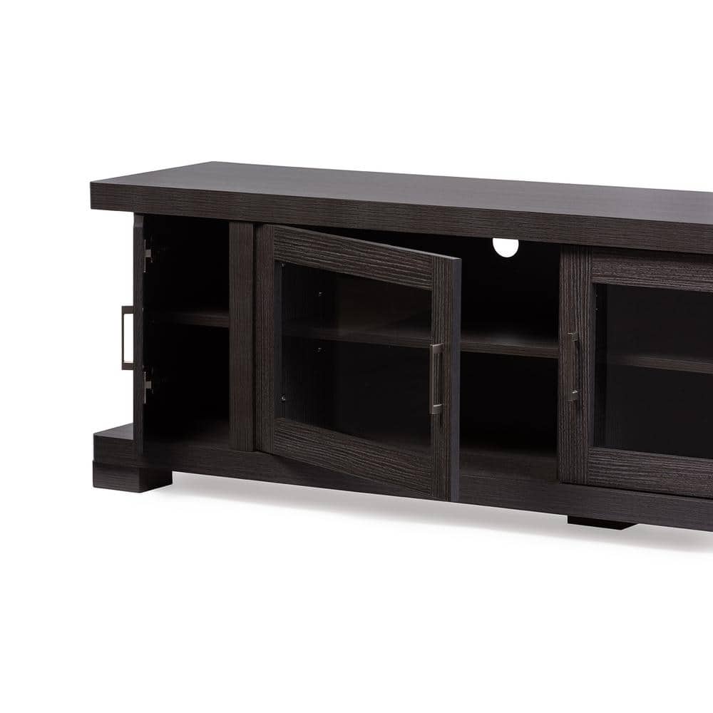 Viveka 70-Inch Dark Brown Wood TV Cabinet with Glass Doors