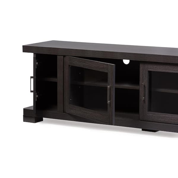 Baxton Studio Viveka 70 in. Dark Brown Wood TV Stand Fits TVs Up