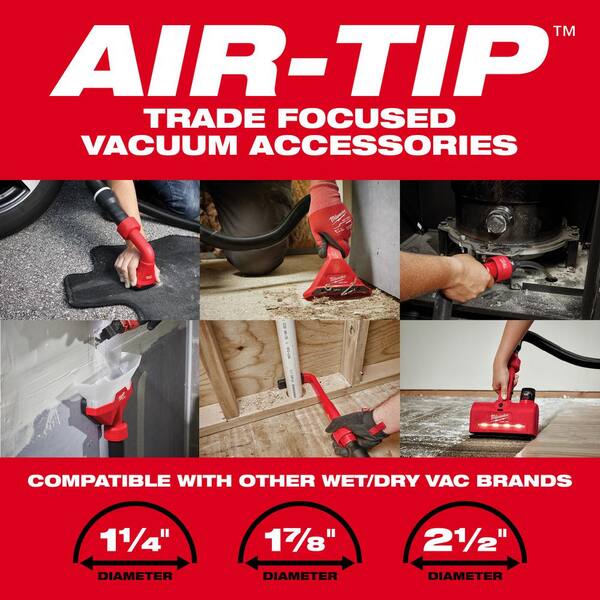 Milwaukee AIR-TIP 1-1/4 in. to 2-1/2 in. Cross Brush Tool and 3-IN-1 Crevice  Tool Wet/Dry Shop Vacuum Attachment Kit (2-Piece) 49-90-2035-49-90-2023 -  The Home Depot