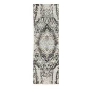 Daphne Gray 2.5 ft. x 8 ft. Modern Marble Abstract Runner Area Rug