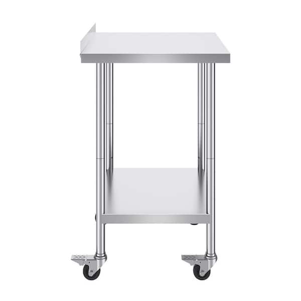 SKYSHALO Stainless Steel Work Table, 24 x 30 x 40 in. Commercial Food Worktable with Casters, Kitchen Prep Table, Stainless Steel