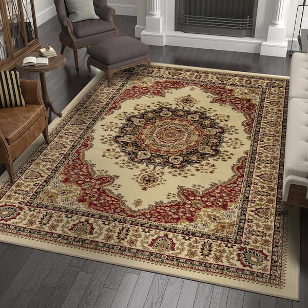 Sensation Ivory 5 ft. x 8 ft. Border Indoor Area Rug
