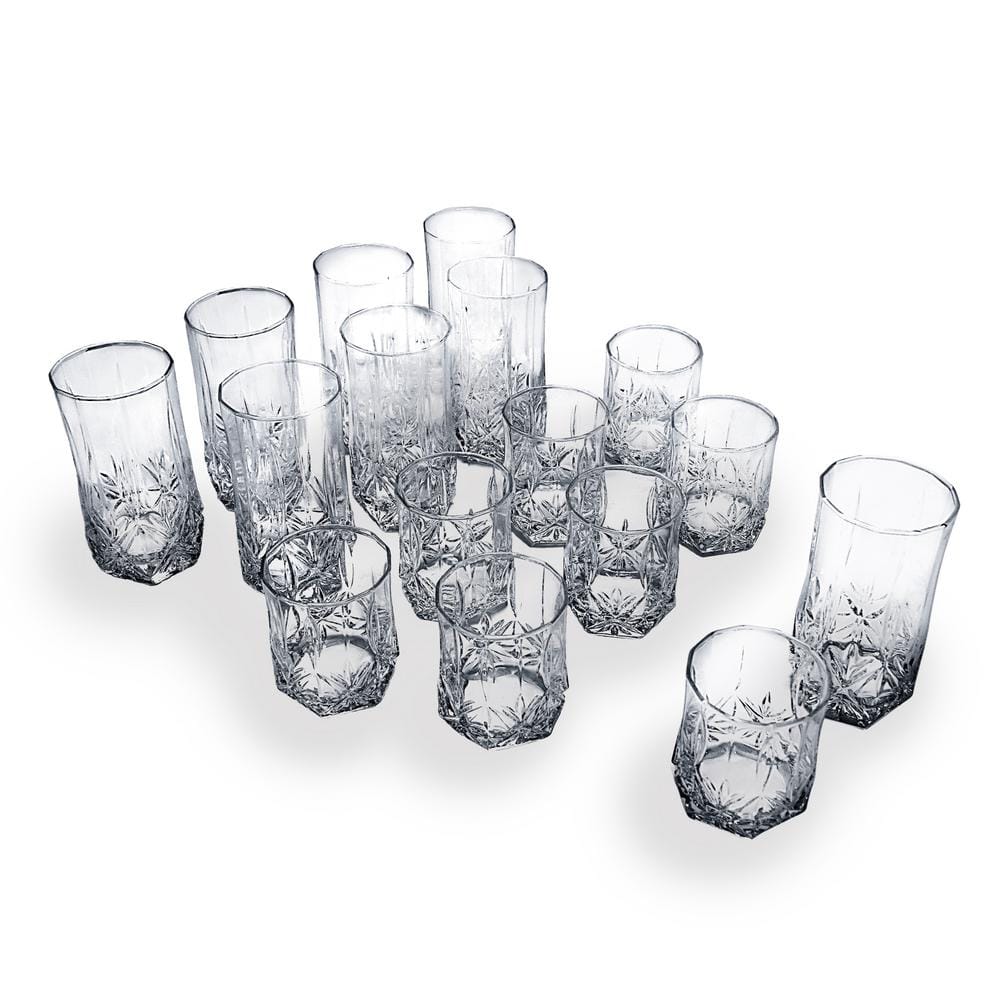Luminarc, 16 Pc - Stackable Tempered Drinking Glasses Highball + Lowball  Set