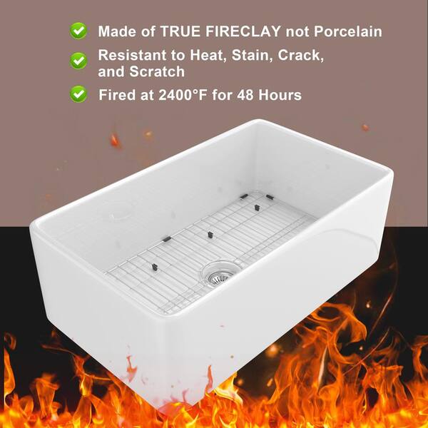 Getpro Fireclay White 36 in. x 18 in. Single Bowl Farmhouse/Apron