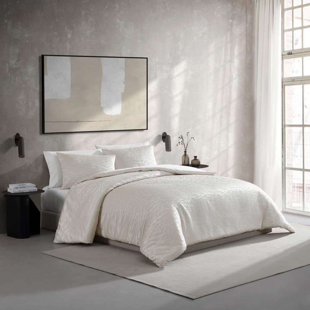 Ivory Abstract Stitching King Duvet Cover Set