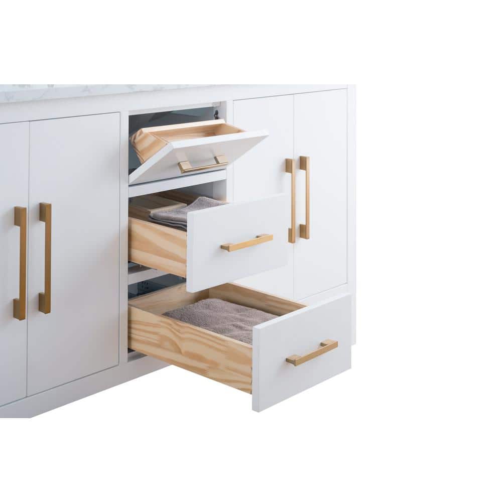 60'' White MDF Single Sink Bathroom Vanity with Engineered Marble Top