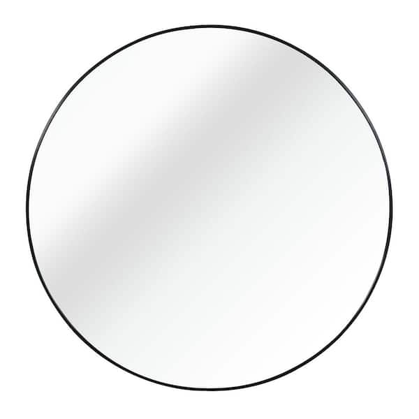 Unbranded Black 32 in W x 32 in. H Metal Round Bathroom Mirror Circle Mirror Modern Round Hanging Mirror Framed Mirror
