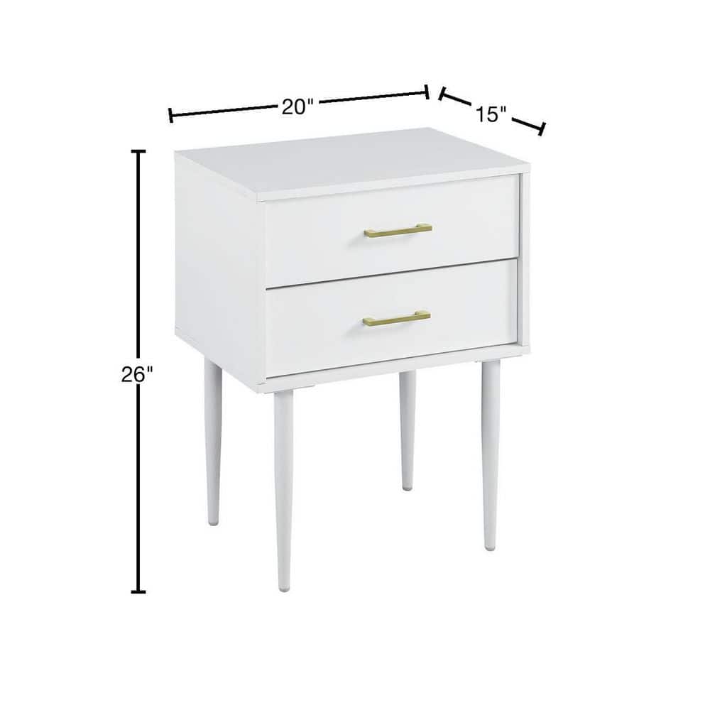 White Mid-Century Modern 2-Drawer Wood End Table