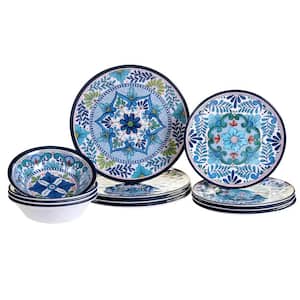 Talavera 12-Piece Country/Cottage Blue Melamine Dinnerware Set