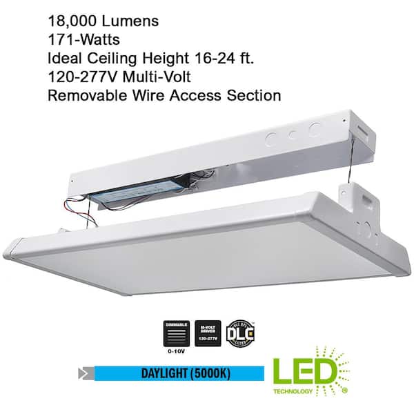 1-Pack 2 ft. 18000 Lumens 171-Watts Integrated LED High Bay Light 120-277V 5000K Daylight Dimmable Garage Light