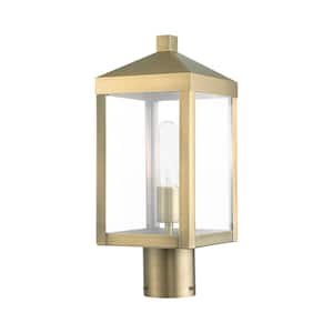 Creekview 15 in. 1-Light Antique Brass Cast Brass Hardwired Outdoor Rust Resistant Post Light with No Bulbs Included