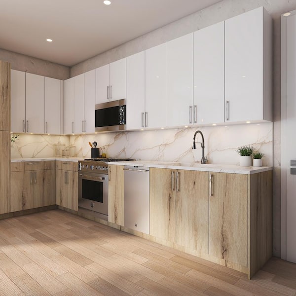 Cambridge Radiance 21 in. W x 12 in. D x 36 in. H Ready to Assemble Slab Wall Kitchen Cabinet in Light Oak