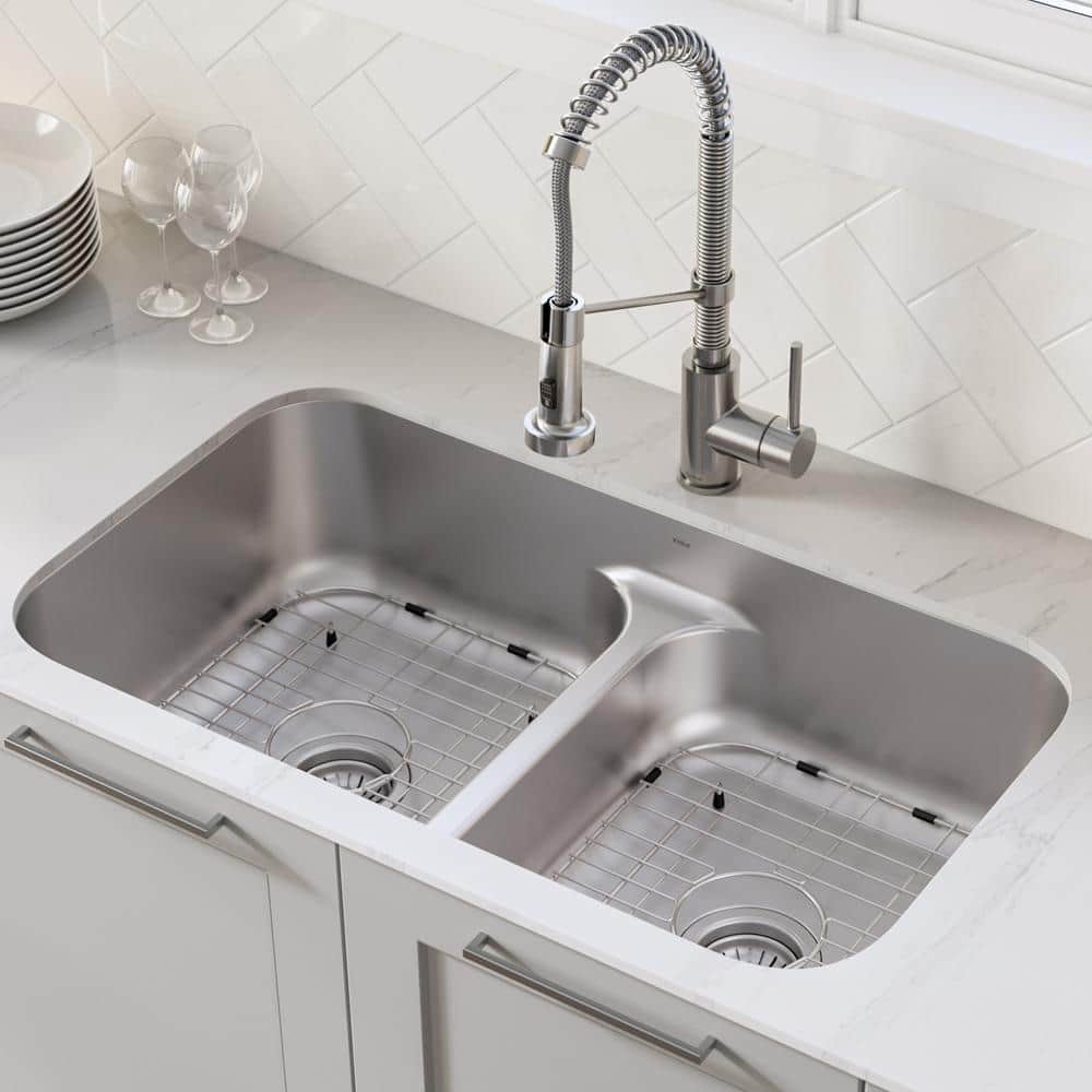 Premier 32-inch Satin Stainless Steel Double Bowl Undermount Sink
