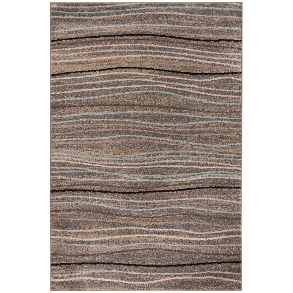 Silver & Beige Synthetic 4' x 6' Easy-Care Rectangular Rug