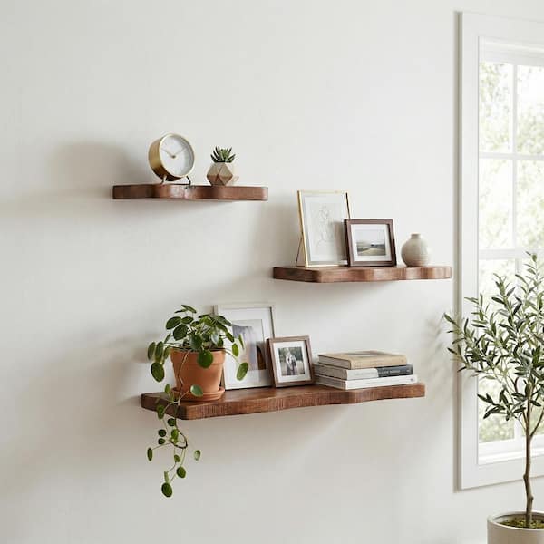 18 in. D x 6 in. W Brown Mango Wood Floating Decorative Wall Shelf