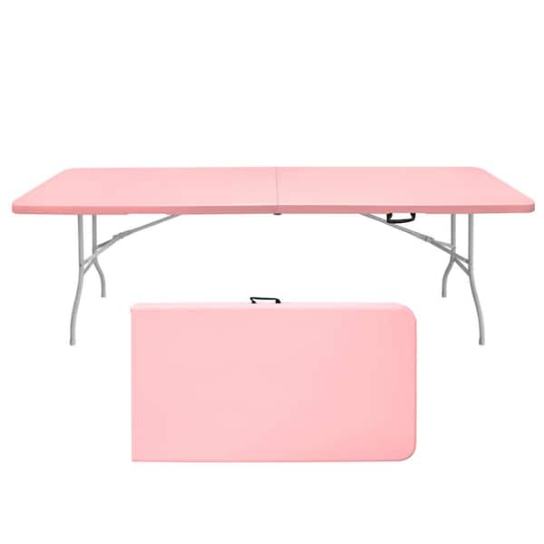 8 ft. Pink Folding Table, Portable Plastic Table for Camping