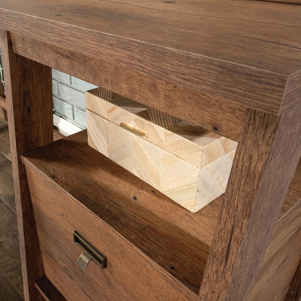 Vintage Oak L-Shaped Computer Desk with Drawer and Filing Cabinet