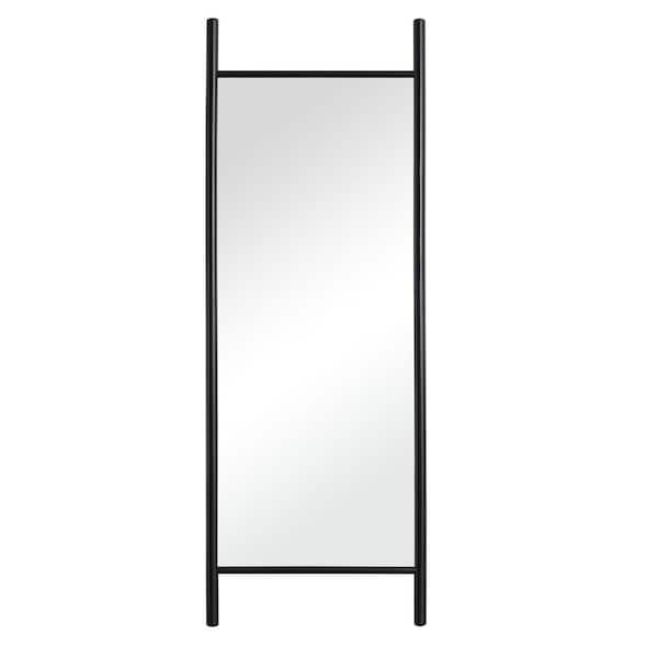 Lirago 64 in. x 21 in. Modern Solid Wood Ladder-Shaped Rectangle Full-Length Door Mirror in Black